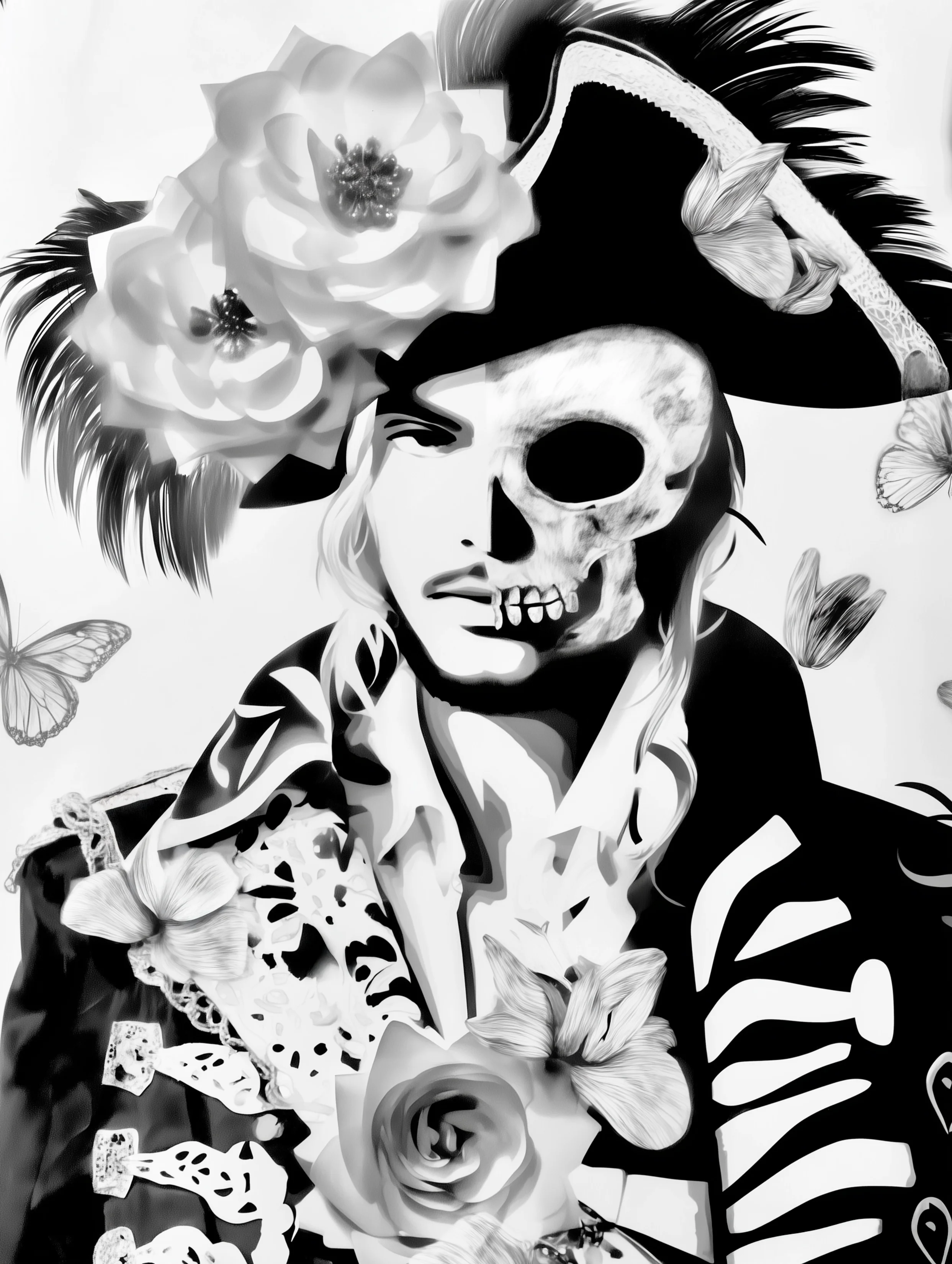 Free printable pirate coloring pages for adults featuring a pirate with half skull face